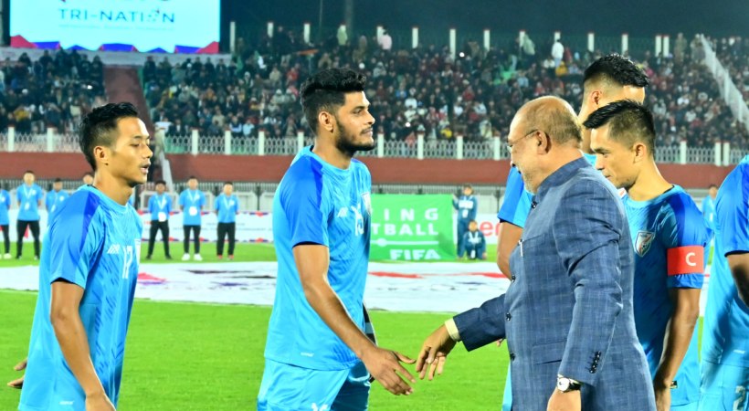 Manipur Chief Minister Mr N Biren Singh greeting the players