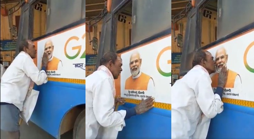 Karnataka farmer kisses PM Modi's pic