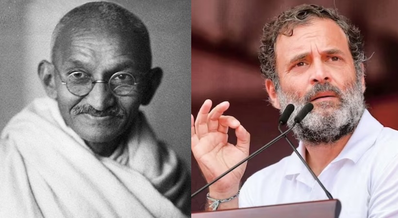 Images of Mahatma Gandhi and Rahul Gandhi