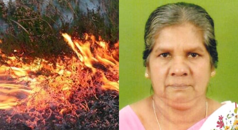 fire spread in kannur housewife died