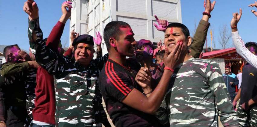 CRPF jawans celebrate Holi in South Kashmir's Anantnag