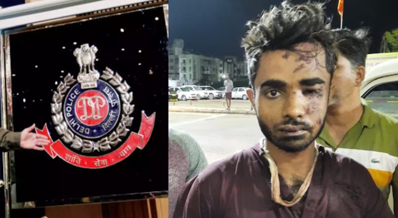 Delhi Police logo and Sharukh Saifi