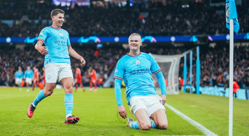 Image of Erling Haaland Celebrating goal for Manchester City