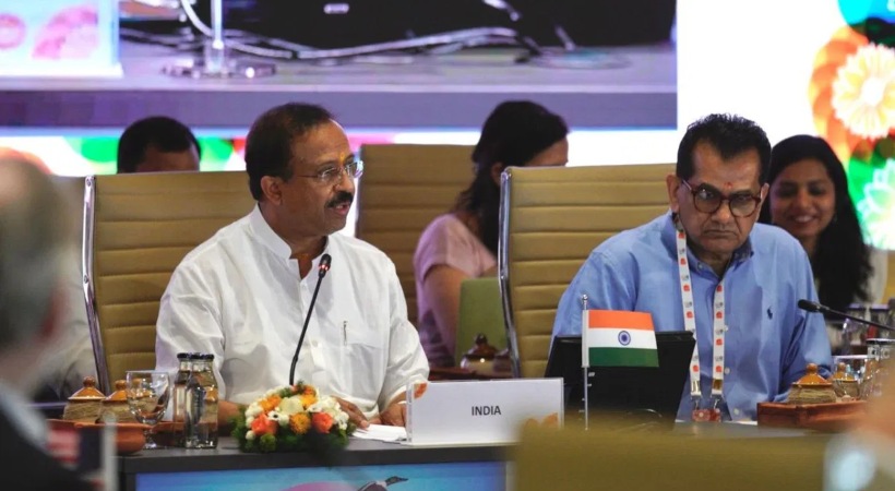 V Muraleedharan addressing G20 Sherpa Meeting