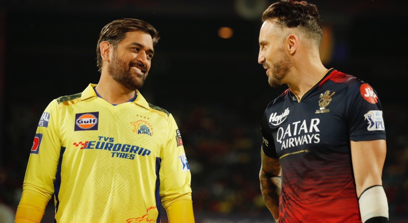 MS Dhoni and Faf du Plesis after toss of RCB vs CSK