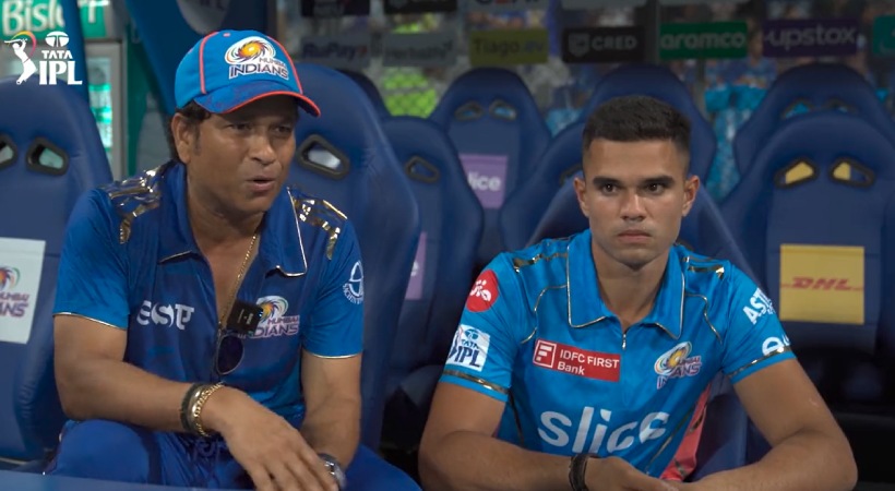 Sachin Tendulkar with his son Arjun Tendulkar after the match.