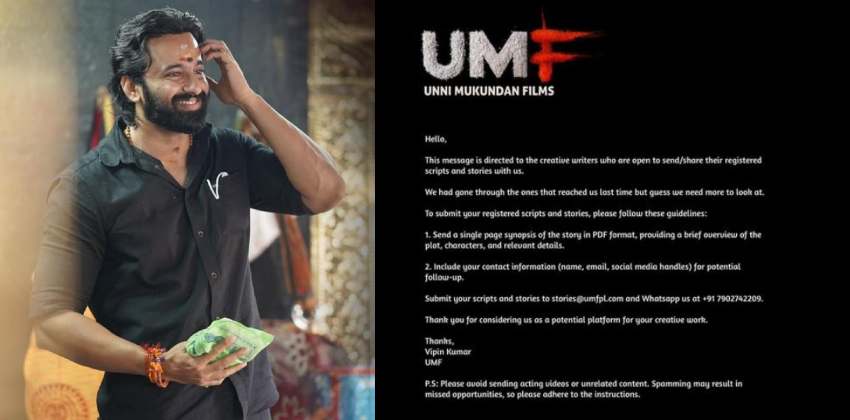 unnimukundan need new scripts and stories