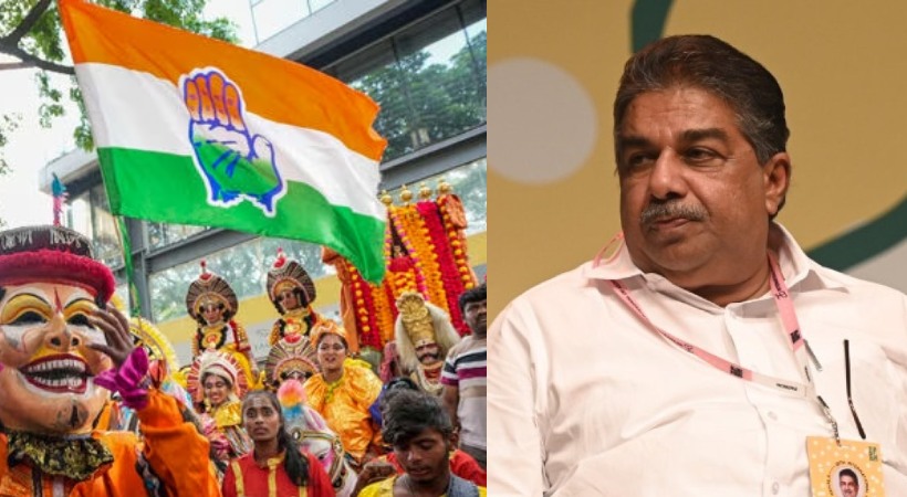 Image of Congress flag and Saji Cheriyan