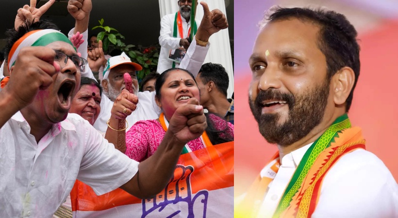 Images of Karnataka Election celebration and K Surendran