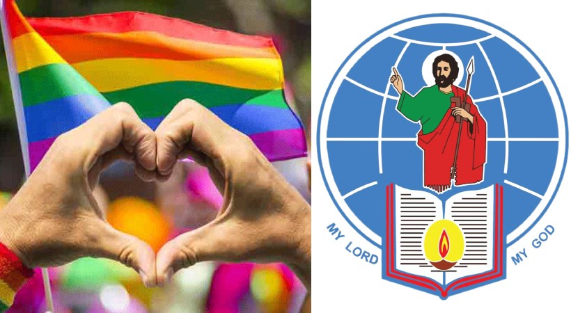 Pride flag and syro malabar church logo