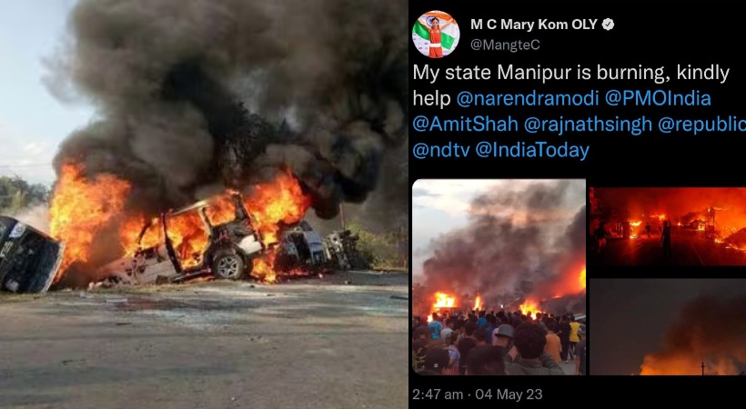 Images of manipur violence and Mary kom tweet