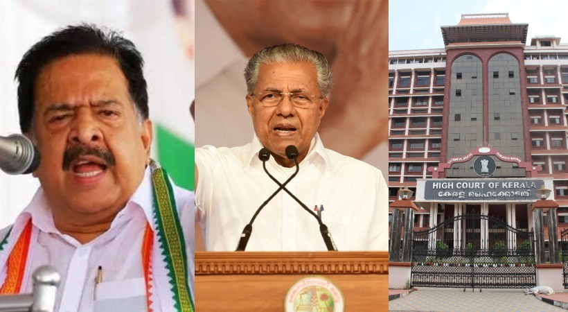 Images of ramesh chennithala and pinarayi vijayan and kerala HC