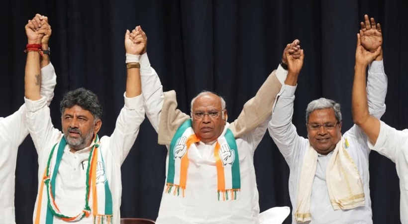 Image of siddaramaiah and dk shivakumar with Kharge