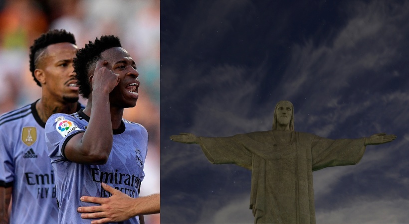 Images of vinicius jr and Brazil's Christ the Redeemer