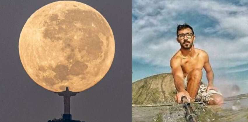 Christ the Redeemer holding moon man behind the photo