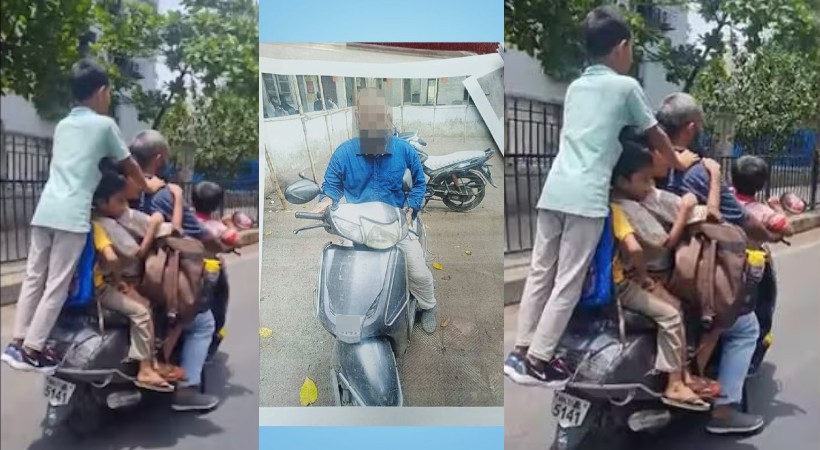 On camera_ Mumbai man rides scooter with 7 children, arrested