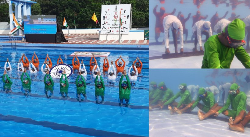 'Yogamala 2023'_ Yoga practice in water body at Pangod military base