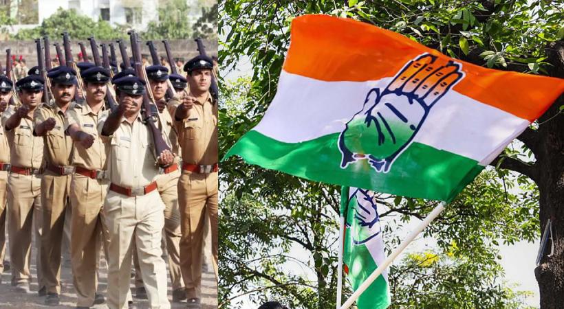 Image of policeman and Congess Flag