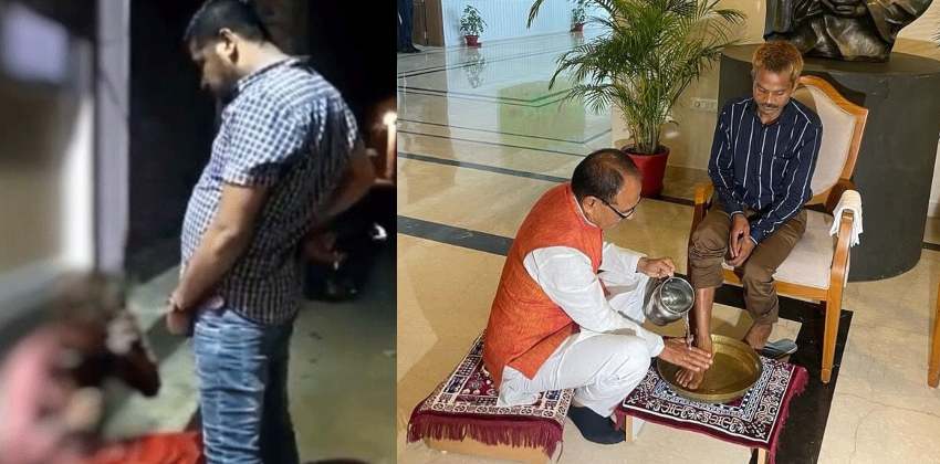 MP CM Shivraj Singh Chouhan washes feet of tribal who was urinated on