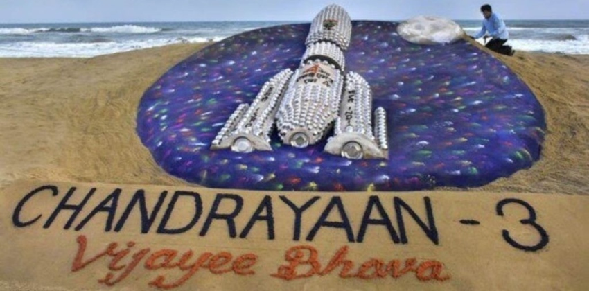 Sand artist Sudarshan Patnaik created the Chandrayaan-3 mission in sand