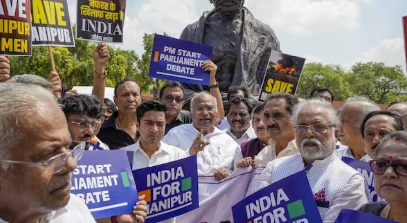 manipur violence opposition protest in parliament