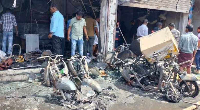 A huge fire broke out at the TVS showroom in Kozhikode