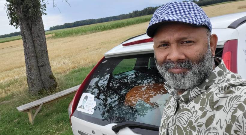 Producer Rajesh krishna car travel from london to pathanamthitta