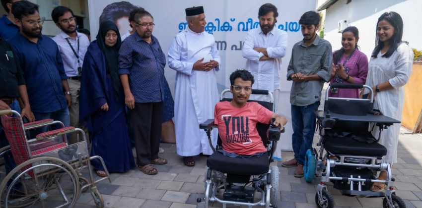 mammotty wheel chair helping