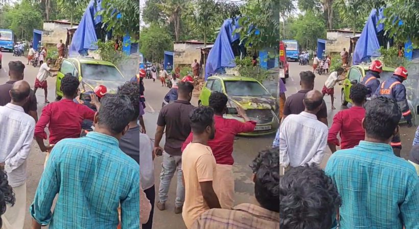 A car caught fire while running in Varkala