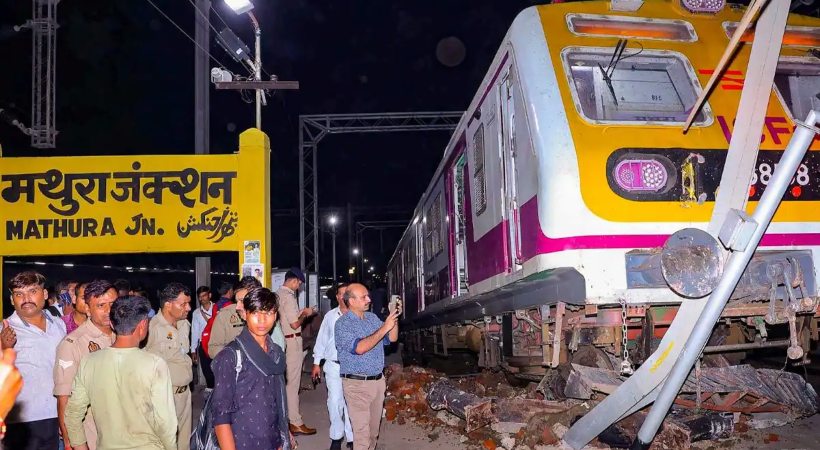 Train Climbs Platform At Mathura Station In Uttar Pradesh