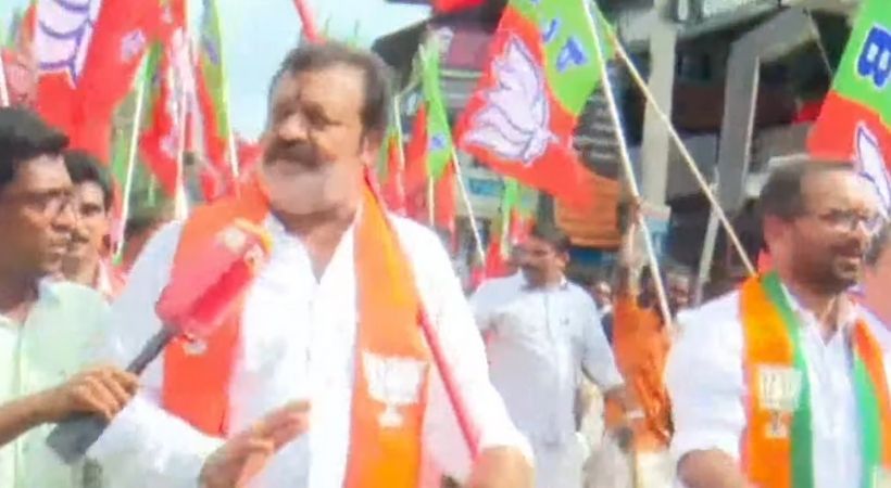 Suresh Gopi in BJP rally at Karuvannur