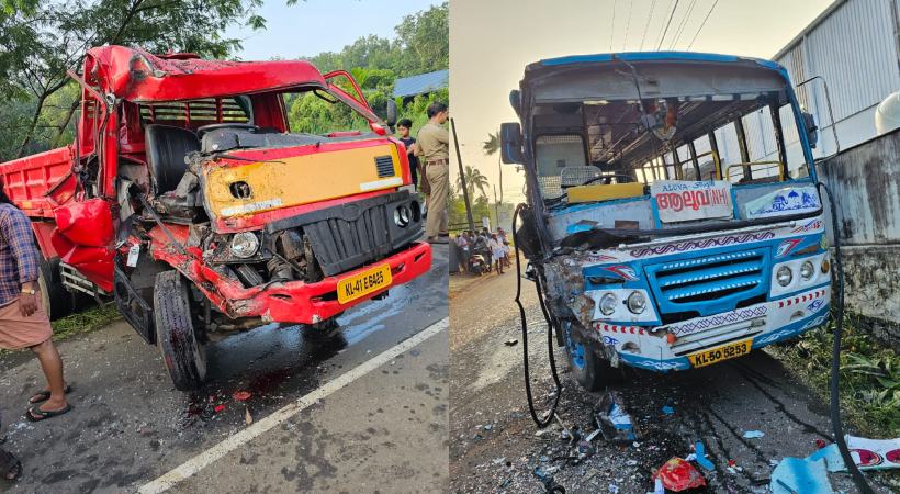 A private bus and a tipper lorry met with an accident in Angamaly