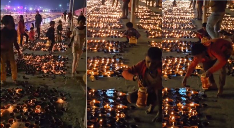Children Taking Oil From lamps in Ayodhya After Diwali celebration