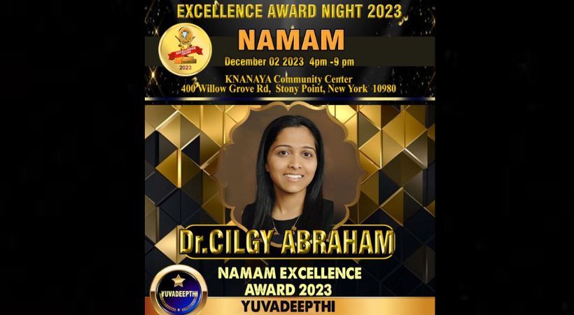 Namam Yuvadeepti Excellence Award 2023 Dr. To Silji Abraham