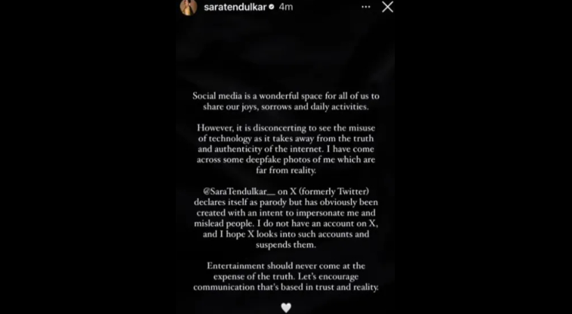 Sara Tendulkar issues a statement on her deepfakes