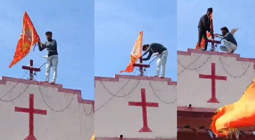 Trespassing Christian church and planting saffron flag in Madhya Pradesh