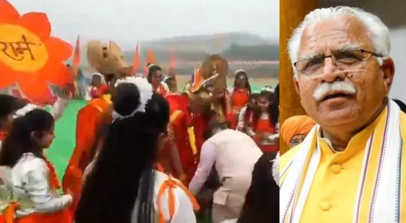Manohar Lal Khattar touches Feet Of Child Actor Dressed As Lord Ram
