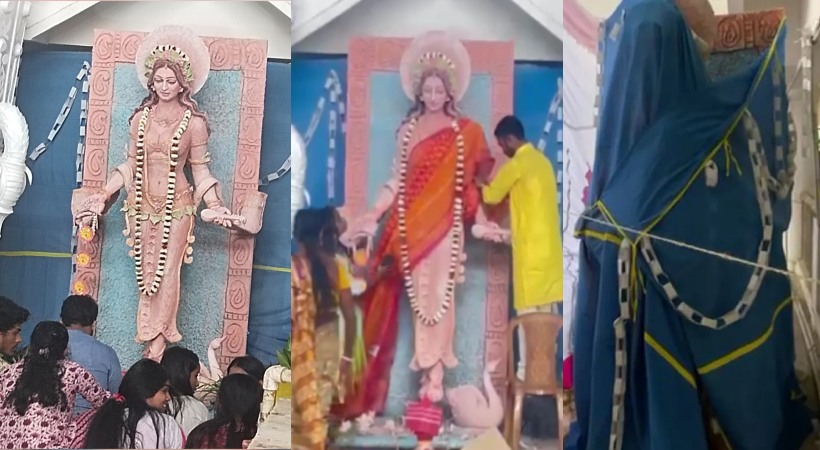 Saraswati Idol Without Saree Sparks Huge Row At Tripura College