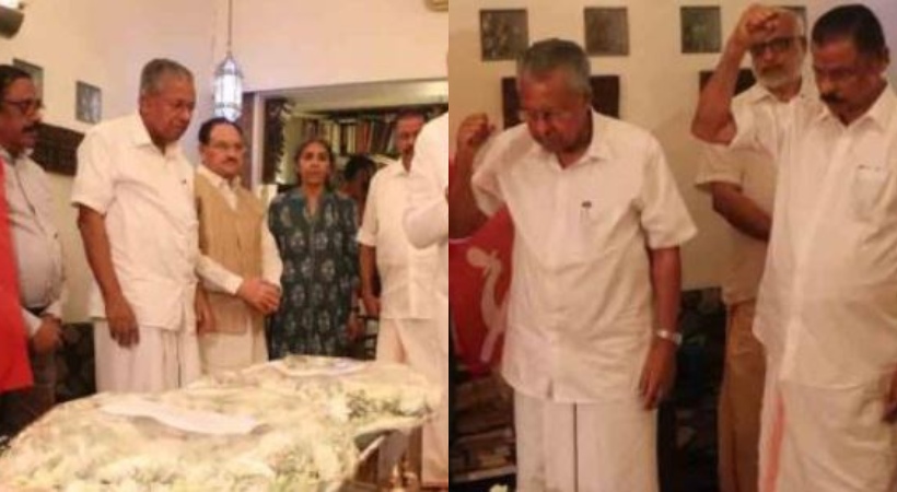 Pinarayi vijayan and M V Govindan pay last respect to Sitaram Yechury