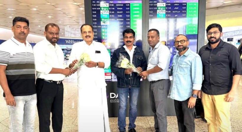 Ummer Pandikashala Sahib and Philip Mambat received at Dammam Airport