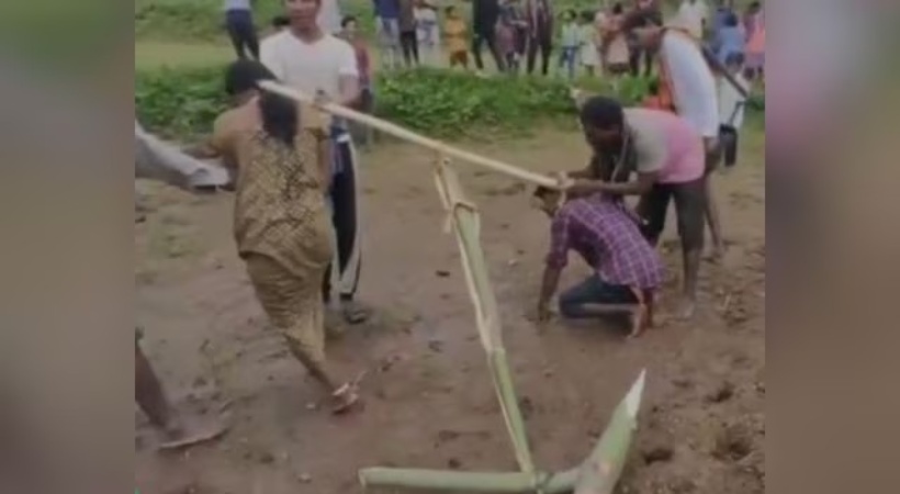 couple tied to yoke like bullocks in odisha